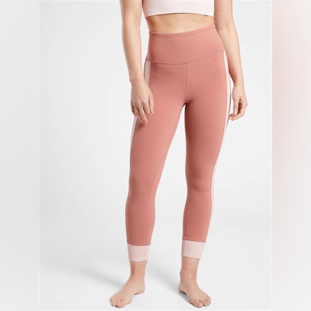 Athleta Elation Ribbed Trim 7/8 Tight Legging High Waist Palermo Pink S